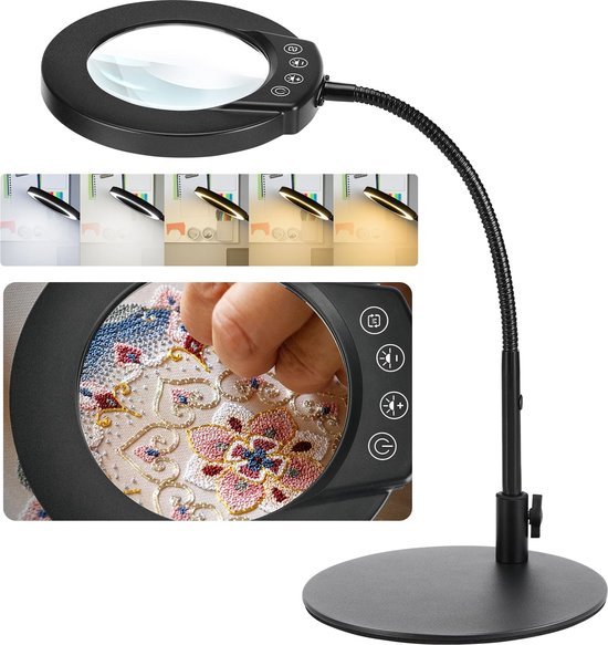 Unyqoos® Dimbare bureaulamp met vergrotingsglas en flexibele zwanenhals voor precisiewerk