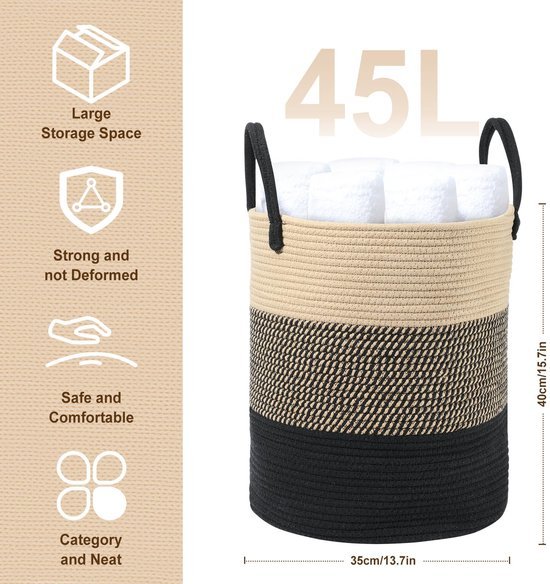 550x584-24.jpg Unyqoos® Stijlvolle en Ruime Gevlochten Katoenen Wasmand met Handvat voor Elke Ruimte