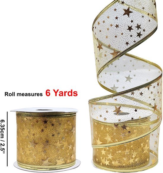 Unyqoos ® Kerstdecoratie Geschenkverpakkingslinten Set van 6 met Glanzende en Fonkelende Ontwerpen