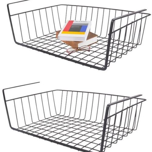 Unyqoos ® Handige Metalen Hangmanden Set Voor Onderrek Opslag - Zwart, 2 Stuks, Ideaal Voor Keuken, Kantoor En Meer