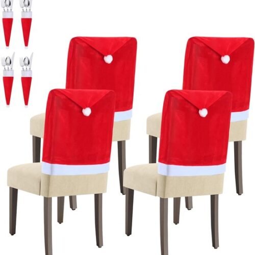 550x585-8.jpg Unyqoos® Set van 4 decoratieve stoelhoezen met kerstmanhoeden voor feestelijke tafeldecoratie