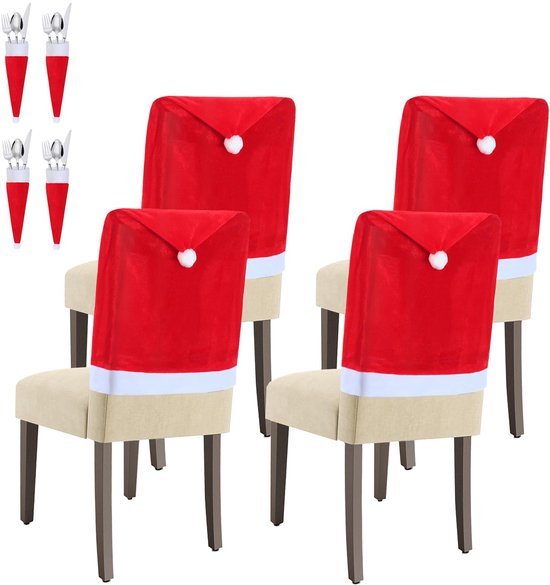 550x585-8.jpg Unyqoos® Set van 4 decoratieve stoelhoezen met kerstmanhoeden voor feestelijke tafeldecoratie