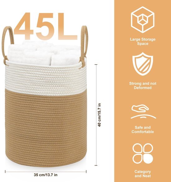 Unyqoos® Stijlvolle Katoenen Wasmand van 50 Liter met Handvatten voor Elke Kamer