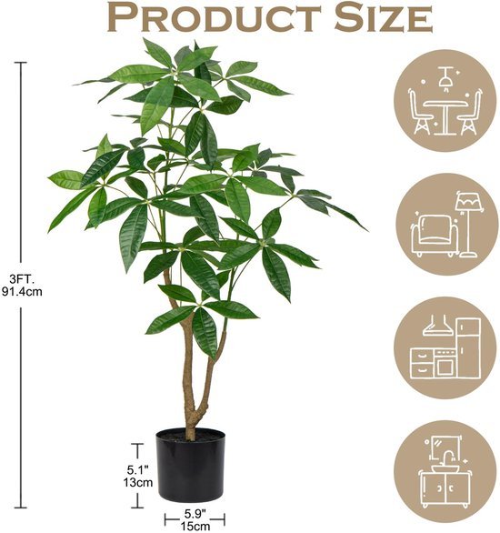 Unyqoos® Natuurgetrouwe decoratieve kunstboom van 90 cm voor huis en kantoor