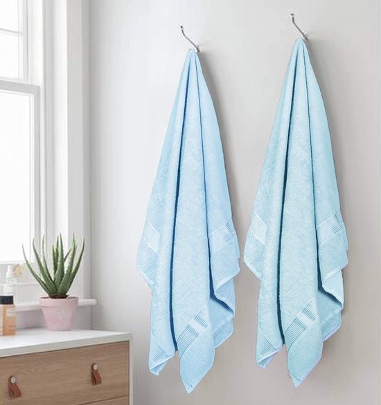 Unyqoos® Set van Twee Extra Grote Ultra Absorberende Lichtgewicht Badhanddoeken in Hemelsblauw