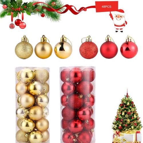 550x586-23.jpg Unyqoos® Set van 48 Weerbestendige Kunststof Kerstballen in Rood en Goud voor Boomdecoratie