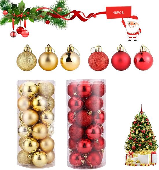 550x586-23.jpg Unyqoos® Set van 48 Weerbestendige Kunststof Kerstballen in Rood en Goud voor Boomdecoratie