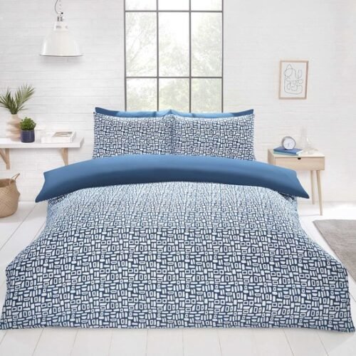 Unyqoos® Blauwe microvezel dekbedovertrekset met abstract geometrisch ontwerp
