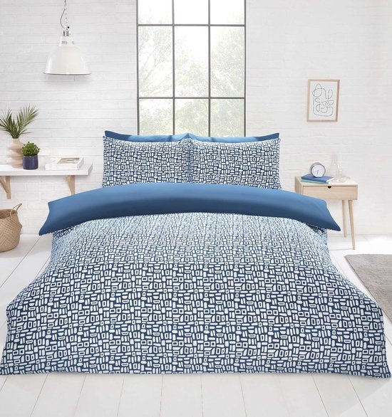Unyqoos® Blauwe microvezel dekbedovertrekset met abstract geometrisch ontwerp