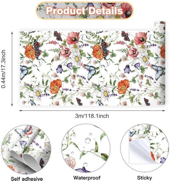 550x586-9.jpg Unyqoos® Zelfklevend bloemenbehang met kleurrijke vlinders voor kinderkamer en woonkamer