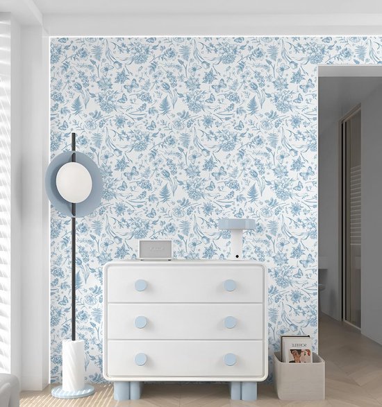 550x587-7.jpg Unyqoos® Zelfklevend blauw-wit bloemenpatroon vinylbehang voor diverse oppervlakken