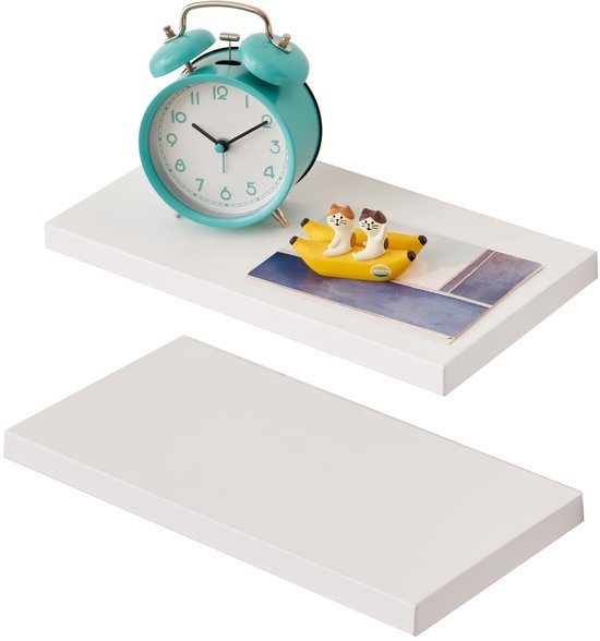 550x588-16.jpg Unyqoos® Set van twee witte zwevende wandplanken van massief eikenhout voor diverse ruimtes