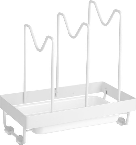 Unyqoos® Functionele houder voor snijplanken en deksels in compact wit ontwerp