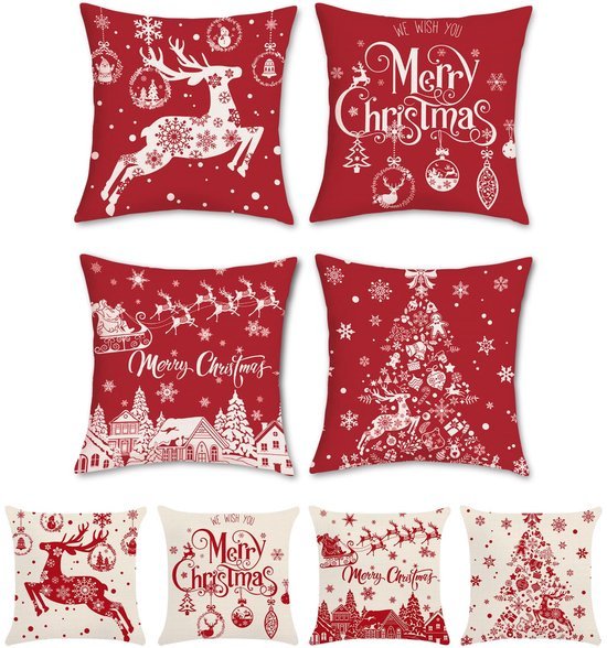 Unyqoos® Set van 4 feestelijke kussenslopen met rendiermotief voor kerstdecoratie