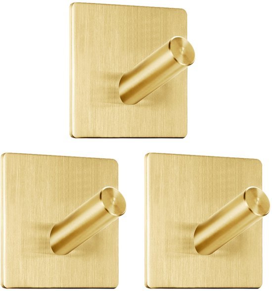 Unyqoos® Zelfklevende Roestvrijstalen Handdoekhaken voor Badkamer en Keuken - Gouden Set van 3 Stuks