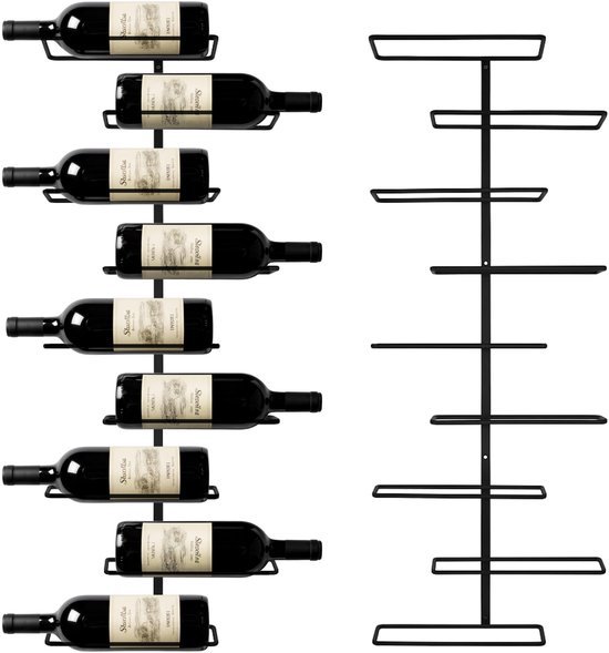 550x589-17.jpg Unyqoos® Elegant en ruimtebesparend zwart metalen wijnrek voor 9 flessen aan de muur