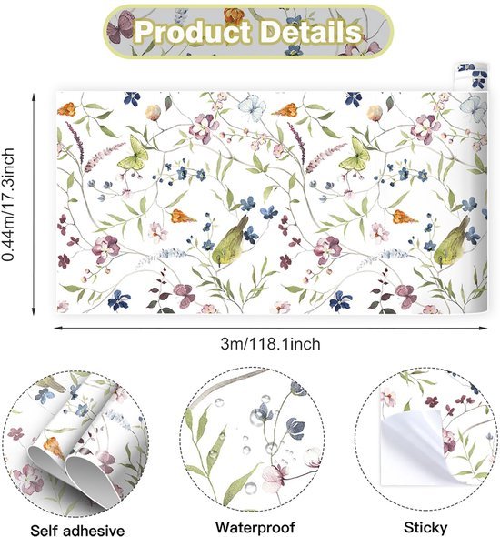 550x590-4.jpg Unyqoos® Zelfklevend bloemen- en vogelbehang voor kleurrijke interieurdecoratie