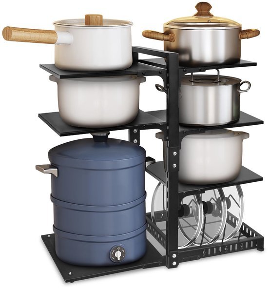 Unyqoos® Pannenrek Organizer met Flexibele Verstelbare Lagen voor Keukenopslag en Organisatie