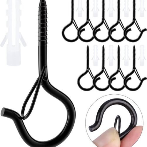 550x591-32.jpg Unyqoos® Set van 10 Roestvrijstalen Zwarte Schroefhaken voor Binnen en Buiten Gebruik