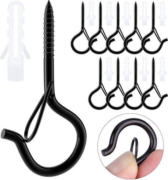 550x591-32.jpg Unyqoos® Set van 10 Roestvrijstalen Zwarte Schroefhaken voor Binnen en Buiten Gebruik
