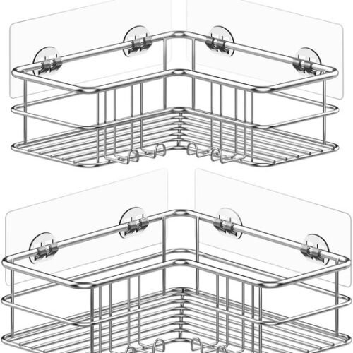 Unyqoos® Roestvrij Stalen Zelfklevende Hoekplankenset voor Badkamer en Keukenopslag, Zonder Boren, 2 Stuks