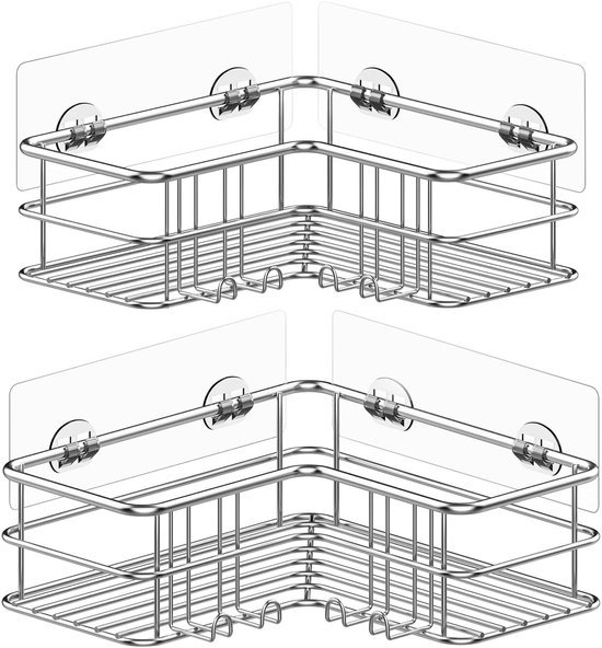 Unyqoos® Roestvrij Stalen Zelfklevende Hoekplankenset voor Badkamer en Keukenopslag, Zonder Boren, 2 Stuks