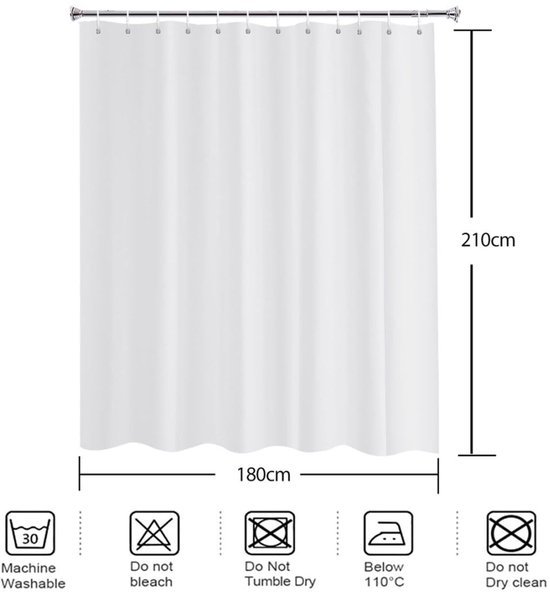 550x592-2.jpg Unyqoos® Wit Douchegordijn van Polyester met Schimmelwerende Eigenschappen en Metalen Ringen