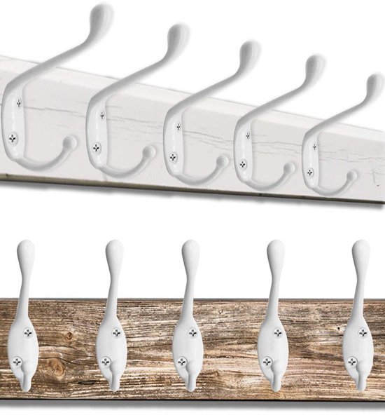 Unyqoos® Set van 5 veelzijdige witte haken voor kleding en handdoeken in vintage stijl