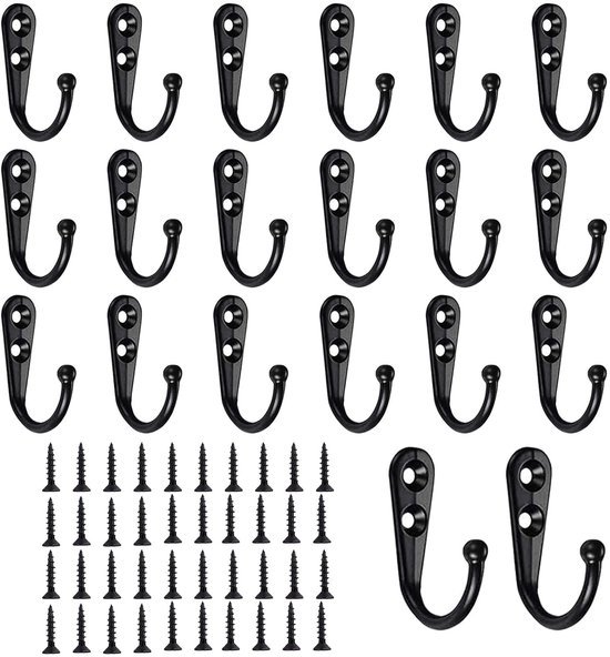 Unyqoos® Zwarte wandhaken set van 20 stuks met schroeven voor diverse toepassingen