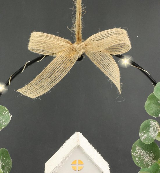 Unyqoos® Decoratieve metalen ring met LED-verlichting en eucalyptusblaadjes voor sfeervolle decoratie