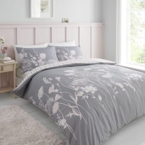 Unyqoos® Enkel Dekbedovertrek Set met Bloemenprint en Kussenslopen in Roze en Grijs