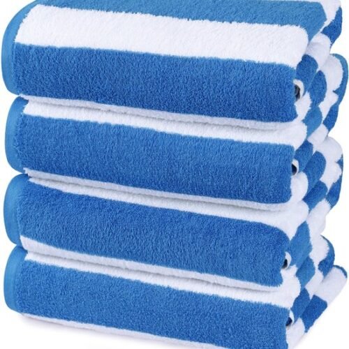 550x594-21.jpg Unyqoos® Set van Vier Luxe Strandhanddoeken met Cabana-strepen voor Optimale Absorptie en Comfort