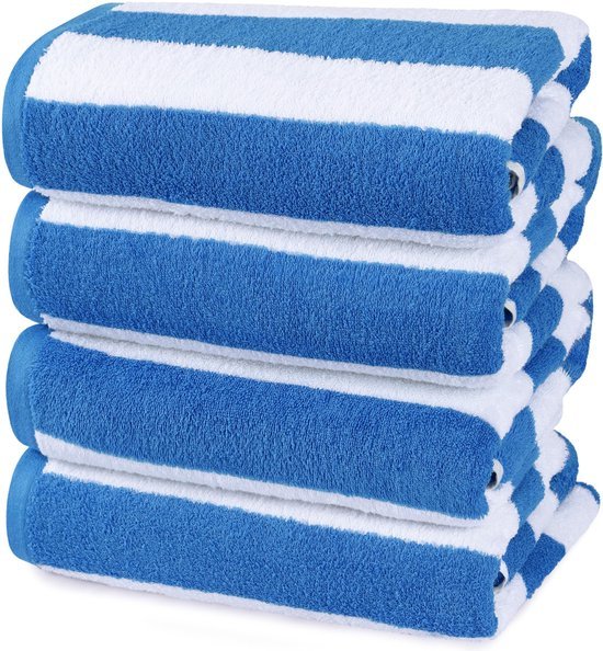 Unyqoos® Set van Vier Luxe Strandhanddoeken met Cabana-strepen voor Optimale Absorptie en Comfort