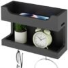 Unyqoos® Houten wandplank met dubbele opslag en magnetische haken voor multifunctioneel gebruik
