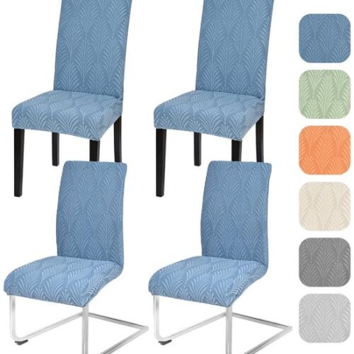 550x595-13.jpg Unyqoos® Set van 4 Stretchbare Stoelhoezen voor Eetkamerstoelen in Blauw Jacquard Design