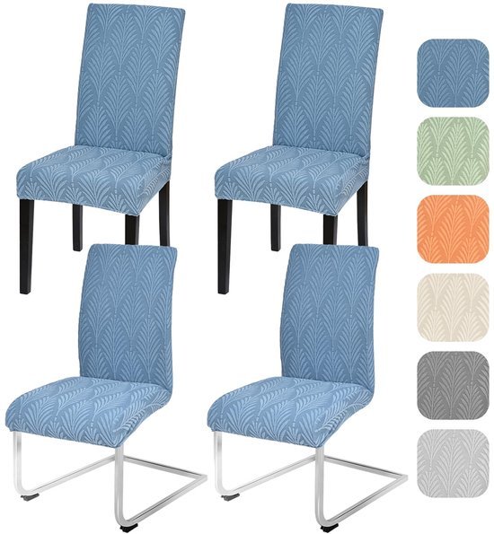 550x595-13.jpg Unyqoos® Set van 4 Stretchbare Stoelhoezen voor Eetkamerstoelen in Blauw Jacquard Design
