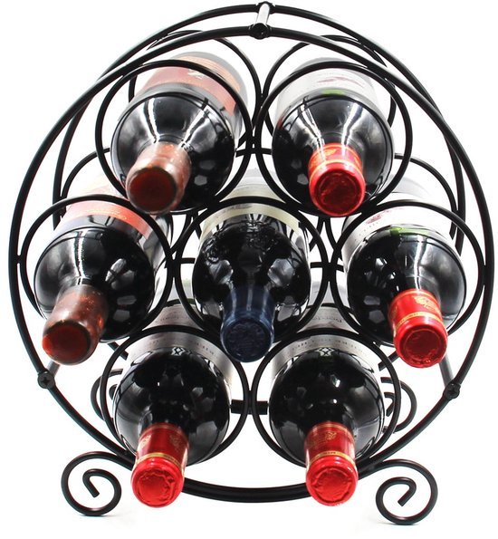 Unyqoos ® Stijlvol Metalen Wijnrek voor Zeven Flessen - Vrijstaand en Ruimtebesparend Ontwerp voor Keuken en Bar