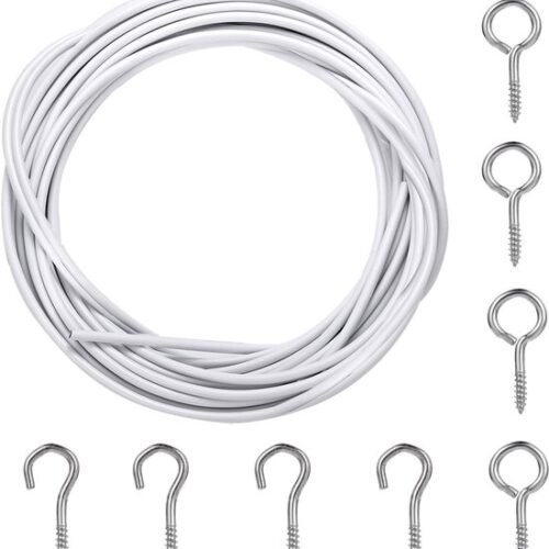 550x596-19.jpg Unyqoos® Witte gordijndraad van 3 meter met schroefogen en haken voor veelzijdig gebruik