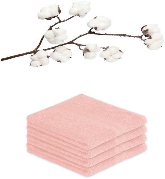 550x596-8.jpg Unyqoos® Luxueuze Handdoekenset van 4 Stuks in Roze met Decoratieve Ingeweven Rand en Strikverpakking