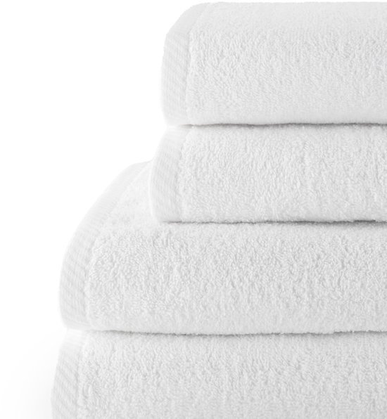 Unyqoos® Luxe set van vier witte katoenen handdoeken voor badkamer en wastafel