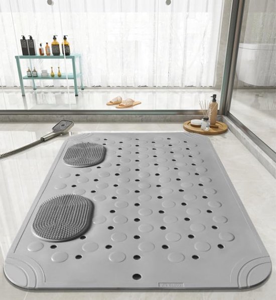 Unyqoos® Grijze antislip douchemat met massage en drainagegaten voor veilig baden