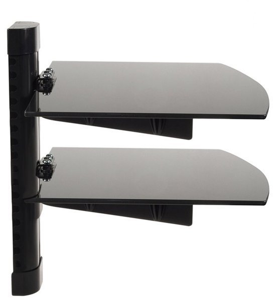 Unyqoos® Dubbel Wandrek met Verstelbare Glazen Planken voor Elektronica
