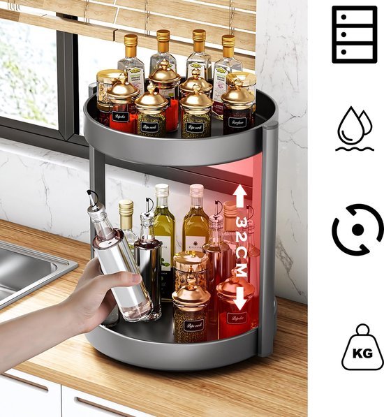 Unyqoos® Draaibare Dubbele Laag Organisator voor Keuken en Badkamer met Metaalcoating