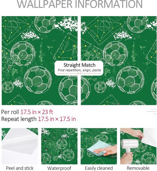 Unyqoos® Waterdicht zelfklevend vinyl behang met voetbalpatroon voor kinderkamer