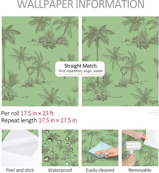 Unyqoos® Tropisch Lichtgroen Zelfklevend Behang met Palmmotief voor Interieurdecoratie