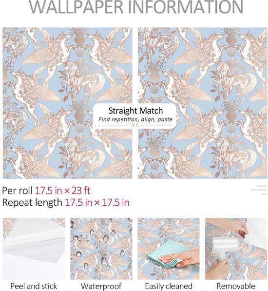 550x597-8.jpg Unyqoos® Zelfklevende blauwe muursticker met eenhoornontwerp voor kinderkamers en meubels