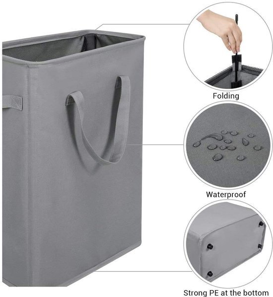Unyqoos® Compacte, Opvouwbare en Waterdichte Wasmand met Handvat voor Smalle Ruimtes, 45L Capaciteit, Grijs