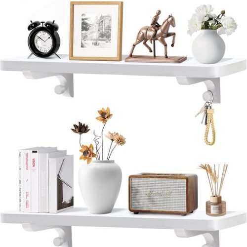 550x598-5.jpg Unyqoos® Set van twee witte zwevende wandplanken van massief grenenhout voor diverse ruimtes