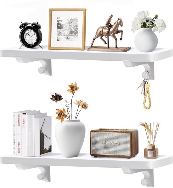 550x598-5.jpg Unyqoos® Set van twee witte zwevende wandplanken van massief grenenhout voor diverse ruimtes