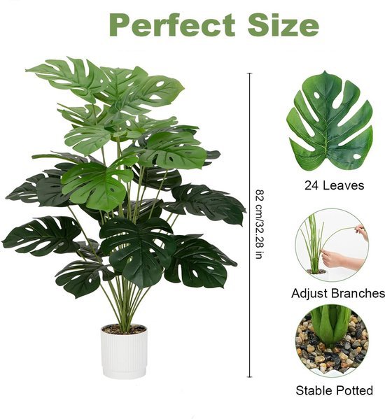 Unyqoos® Groene kunstplant Monstera met 24 bladeren voor interieurdecoratie